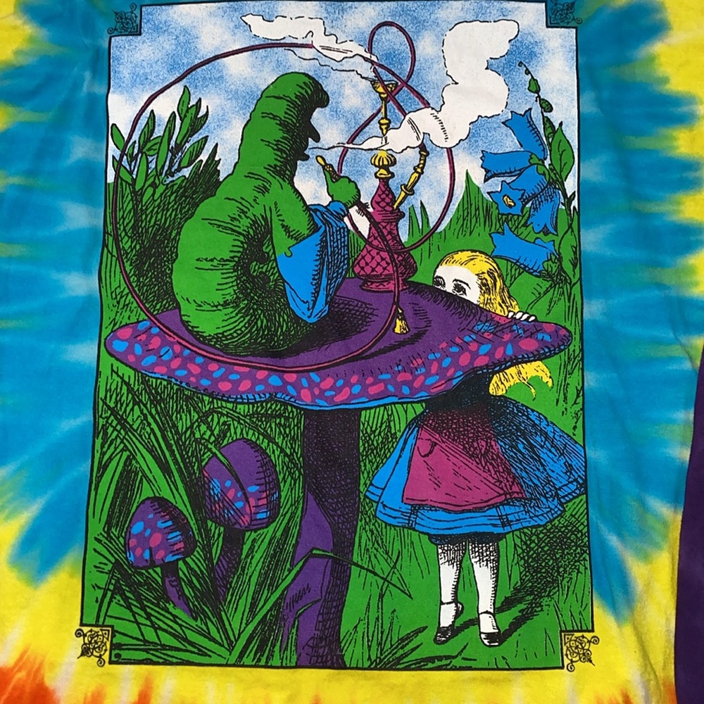 Alice in Wonderland Double Sided Vintage Tie Dye Long Sleeve Gildan Shirt XL - Picture 3 of 16